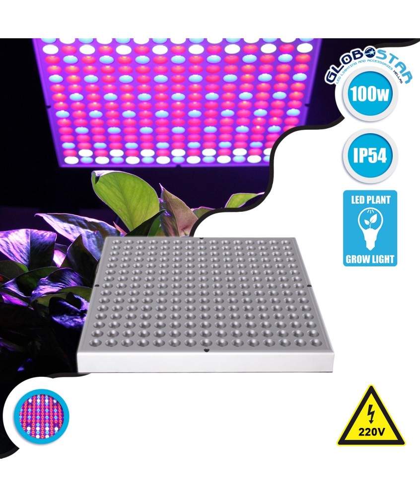 GloboStar® 85954 Grow Light Panel Full Spectrum LED Φωτιστικό Ανάπτυξης Φυτών Θερμοκηπίου SMD 2835 100W 160° AC230V IP54 Εσωτερικού Χώρου για Κάλυψη Επιφάνειας 1m x 1m Πλήρους Φάσματος Φωτισμού